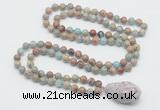 GMN4870 Hand-knotted 8mm, 10mm serpentine jasper 108 beads mala necklace with pendant