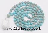 GMN4873 Hand-knotted 8mm, 10mm sea sediment jasper 108 beads mala necklace with pendant