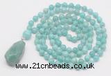 GMN4875 Hand-knotted 8mm, 10mm amazonite 108 beads mala necklace with pendant