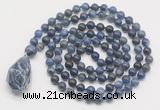 GMN4881 Hand-knotted 8mm, 10mm sodalite 108 beads mala necklace with pendant