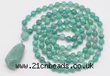 GMN4912 Hand-knotted 8mm, 10mm peafowl agate 108 beads mala necklace with pendant