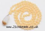 GMN4916 Hand-knotted 8mm, 10mm honey jade 108 beads mala necklace with pendant