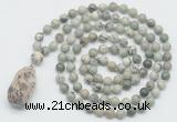 GMN4923 Hand-knotted 8mm, 10mm artistic jasper 108 beads mala necklace with pendant