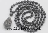 GMN4934 Hand-knotted 8mm, 10mm black labradorite 108 beads mala necklace with pendant