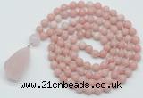 GMN4941 Hand-knotted 8mm, 10mm Chinese pink opal 108 beads mala necklace with pendant