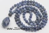 GMN5027 Hand-knotted 8mm, 10mm matte sodalite 108 beads mala necklace with pendant