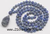 GMN5028 Hand-knotted 8mm, 10mm matte lapis lazuli 108 beads mala necklace with pendant