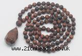 GMN5029 Hand-knotted 8mm, 10mm matte red tiger eye 108 beads mala necklace with pendant