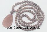 GMN5089 Hand-knotted 8mm, 10mm lepidolite 108 beads mala necklace with pendant