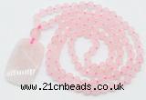 GMN5110 Hand-knotted 8mm, 10mm matte rose quartz 108 beads mala necklace with pendant