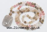 GMN5111 Hand-knotted 8mm, 10mm matte volcano cherry quartz 108 beads mala necklace with pendant
