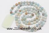 GMN5114 Hand-knotted 8mm, 10mm matte amazonite 108 beads mala necklace with pendant