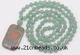 GMN5116 Hand-knotted 8mm, 10mm matte green aventurine 108 beads mala necklace with pendant