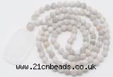GMN5119 Hand-knotted 8mm, 10mm matte white crazy agate 108 beads mala necklace with pendant