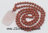 GMN5139 Hand-knotted 8mm, 10mm matte red jasper 108 beads mala necklace with pendant