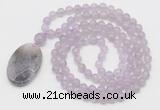 GMN5147 Hand-knotted 8mm, 10mm lavender amethyst 108 beads mala necklace with pendant