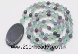 GMN5148 Hand-knotted 8mm, 10mm fluorite 108 beads mala necklace with pendant