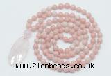 GMN5185 Hand-knotted 8mm, 10mm Chinese pink opal 108 beads mala necklace with pendant
