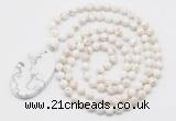 GMN5187 Hand-knotted 8mm, 10mm white howlite 108 beads mala necklace with pendant