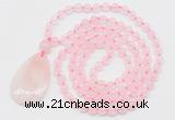 GMN5197 Hand-knotted 8mm, 10mm rose quartz 108 beads mala necklace with pendant