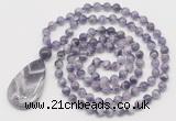 GMN5199 Hand-knotted 8mm, 10mm dogtooth amethyst 108 beads mala necklace with pendant