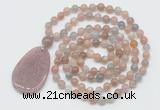 GMN5203 Hand-knotted 8mm, 10mm moonstone 108 beads mala necklace with pendant