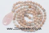 GMN5204 Hand-knotted 8mm, 10mm sunstone 108 beads mala necklace with pendant