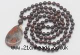 GMN5221 Hand-knotted 8mm, 10mm brecciated jasper 108 beads mala necklace with pendant