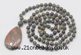 GMN5226 Hand-knotted 8mm, 10mm dragon blood jasper 108 beads mala necklace with pendant