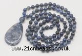 GMN5233 Hand-knotted 8mm, 10mm sodalite 108 beads mala necklace with pendant
