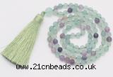 GMN5600 Hand-knotted 6mm matte fluorite 108 beads mala necklaces with tassel