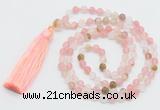 GMN5607 Hand-knotted 6mm matte volcano cherry quartz 108 beads mala necklaces with tassel