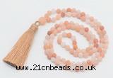 GMN5608 Hand-knotted 6mm matte pink aventurine 108 beads mala necklaces with tassel