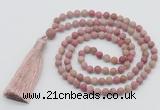 GMN5609 Hand-knotted 6mm matte pink wooden jasper 108 beads mala necklaces with tassel