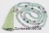 GMN5700 Hand-knotted 6mm matte fluorite 108 beads mala necklaces with tassel & charm