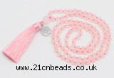 GMN5705 Hand-knotted 6mm matte rose quartz 108 beads mala necklaces with tassel & charm