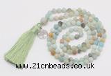 GMN5711 Hand-knotted 6mm matte amazonite 108 beads mala necklaces with tassel & charm