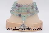 GMN5810 Hand-knotted 6mm matter fluorite 108 beads mala necklaces with charm