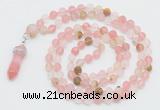 GMN5902 Hand-knotted 6mm matte volcano cherry quartz 108 beads mala necklaces with pendant