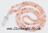 GMN5905 Hand-knotted 6mm matte pink aventurine 108 beads mala necklaces with pendant