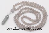 GMN5908 Hand-knotted 6mm matte grey agate 108 beads mala necklaces with pendant