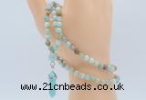 GMN5910 Hand-knotted 6mm matte amazonite 108 beads mala necklaces with pendant