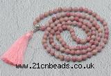 GMN601 Hand-knotted 8mm, 10mm pink wooden jasper 108 beads mala necklaces with tassel