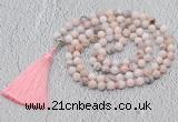 GMN602 Hand-knotted 8mm, 10mm natural pink opal 108 beads mala necklaces with tassel