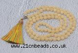 GMN603 Hand-knotted 8mm, 10mm honey jade 108 beads mala necklaces with tassel
