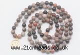 GMN6030 Knotted 8mm, 10mm wooden jasper 108 beads mala necklace with charm