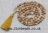 GMN607 Hand-knotted 8mm, 10mm picture jasper 108 beads mala necklaces with tassel