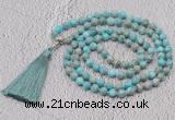 GMN611 Hand-knotted 8mm, 10mm sea sediment jasper 108 beads mala necklaces with tassel