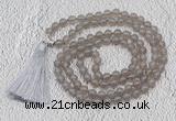 GMN618 Hand-knotted 8mm, 10mm grey agate 108 beads mala necklaces with tassel