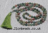 GMN621 Hand-knotted 8mm, 10mm Indian agate 108 beads mala necklaces with tassel